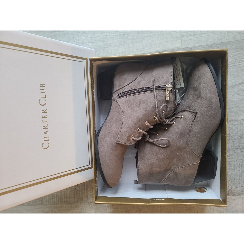 New Charter Club Boots Womens 9.5 M Carlee Lace Up Ankle Bootie Brown Heels